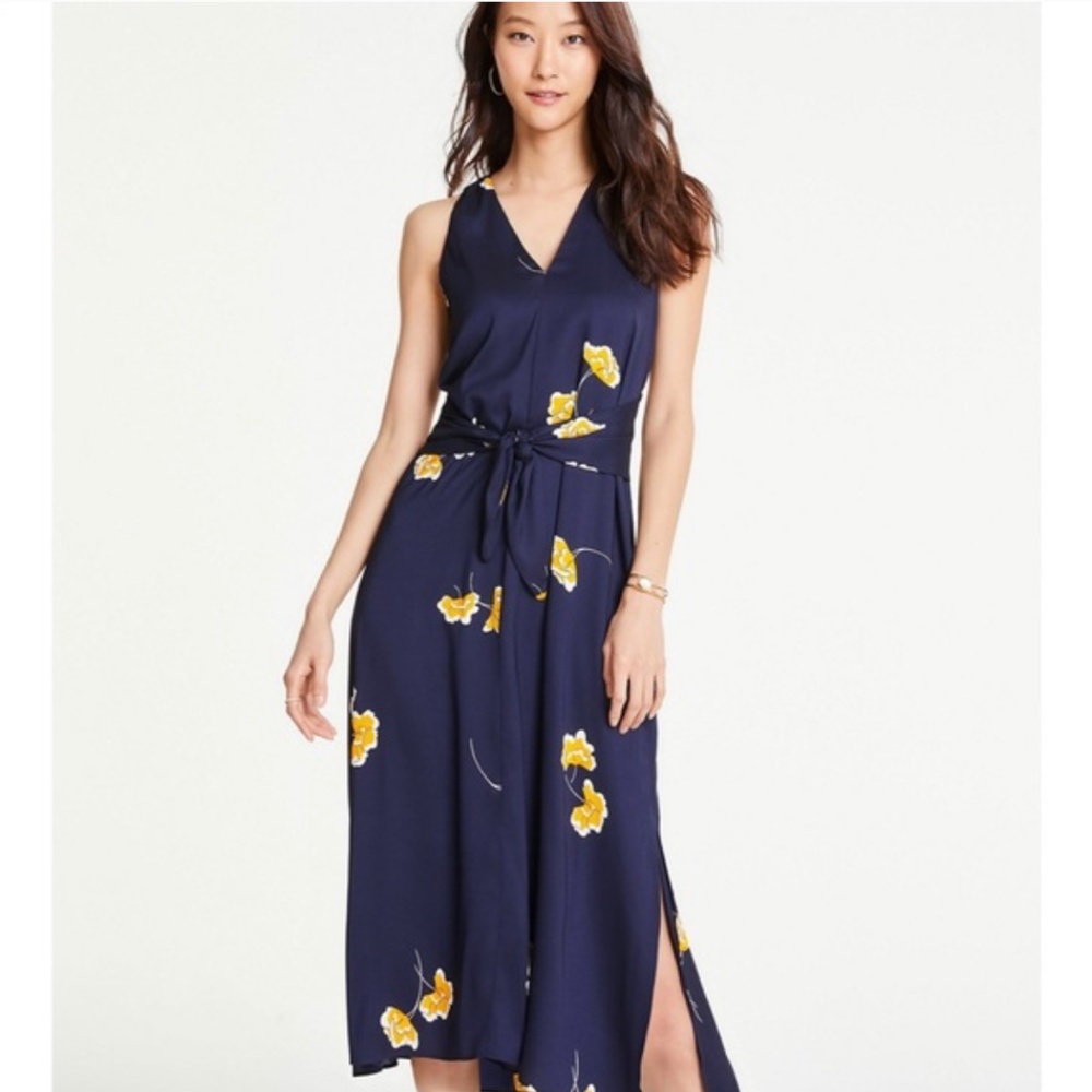 Ann Taylor Floral Tie Midi Dress